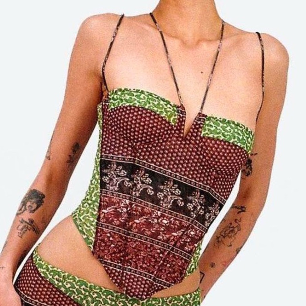 Miaou stylish Green and Brown Corset Top